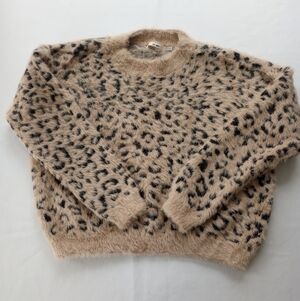 Leopard Print Fuzzy Sweater Cropped Size S